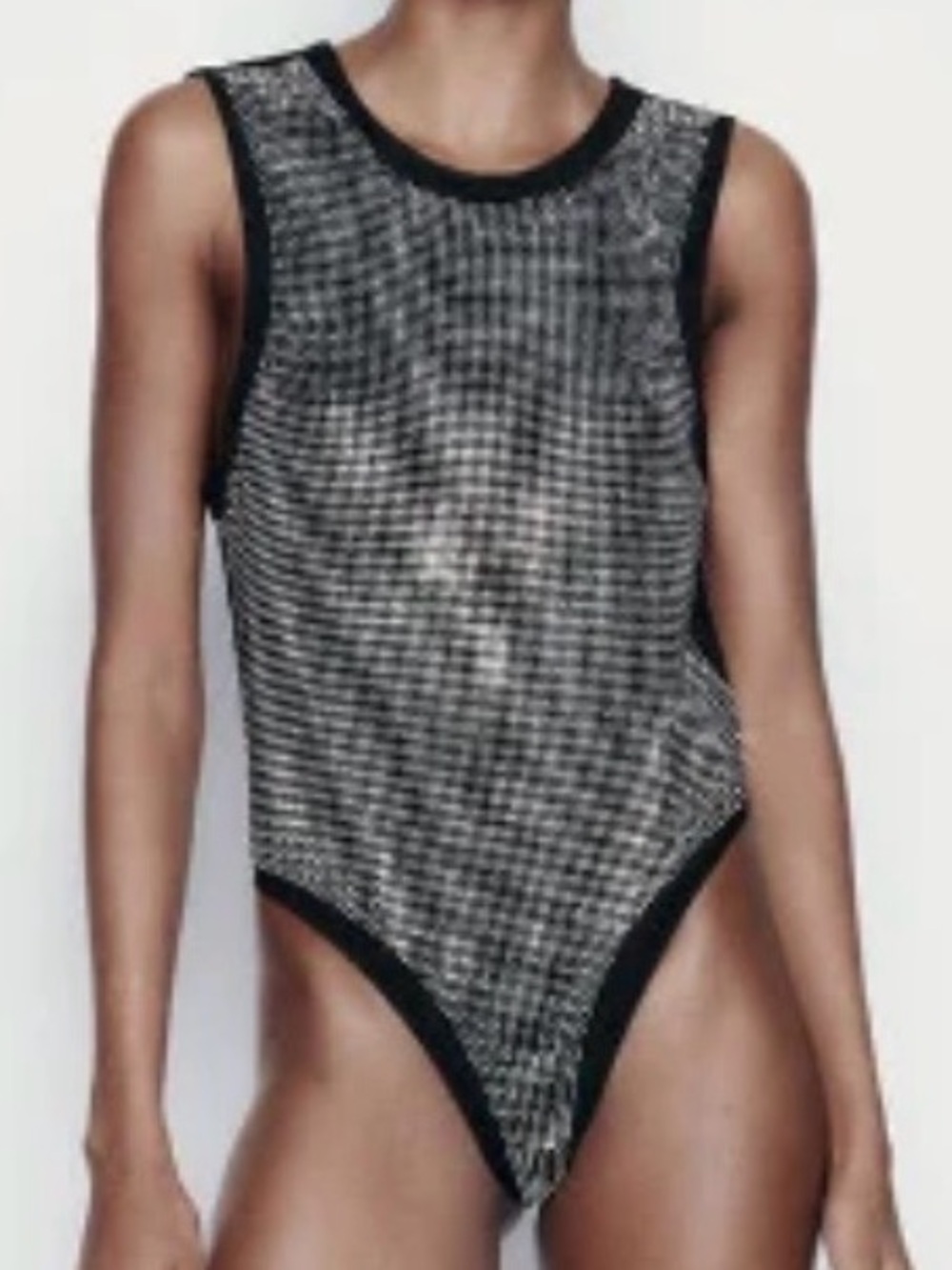 Zara Black Embellished Mesh Top with Silver Studs